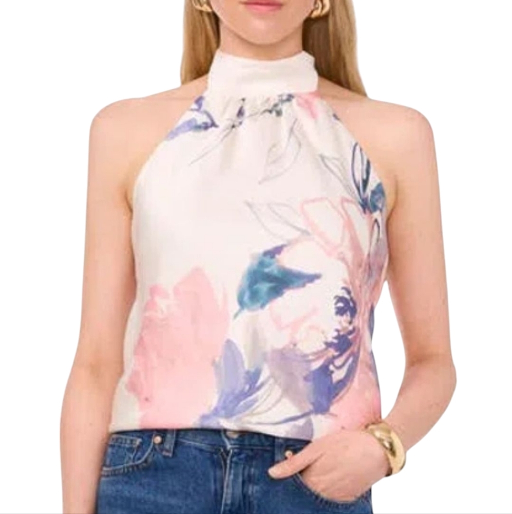Parker Floral Print Mock Neck Halter Top in Powder Pink‎ NWT